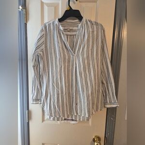 LOFT Black and White Striped Blouse